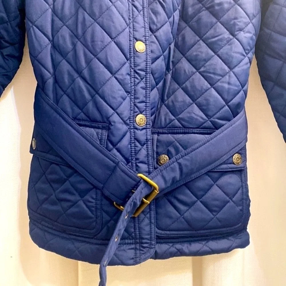 NWT Girls Tommy Hilfiger Blue Quilted with Belt All Weather Snap Up Jacket XL